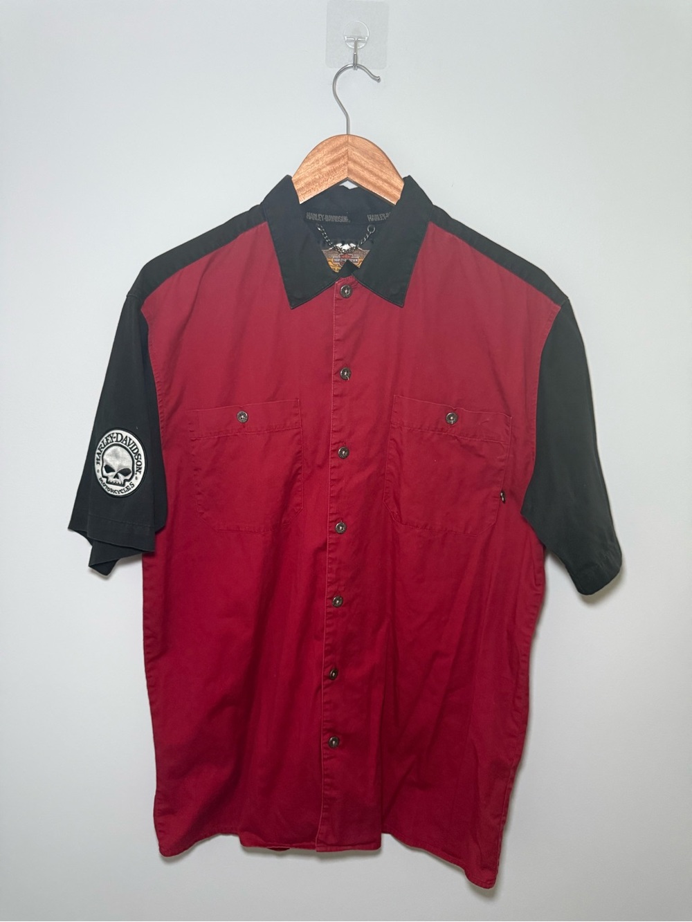 Vintage Harley-Davidson Motorcycle Mechanic Skull Button Up Shirt Biker Grunge M